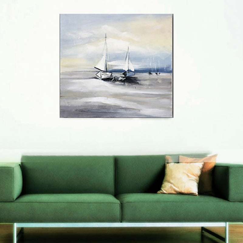 Grey Sailboats Canvas Wall Art Textured Modernist Style Living Room Wall Decoration