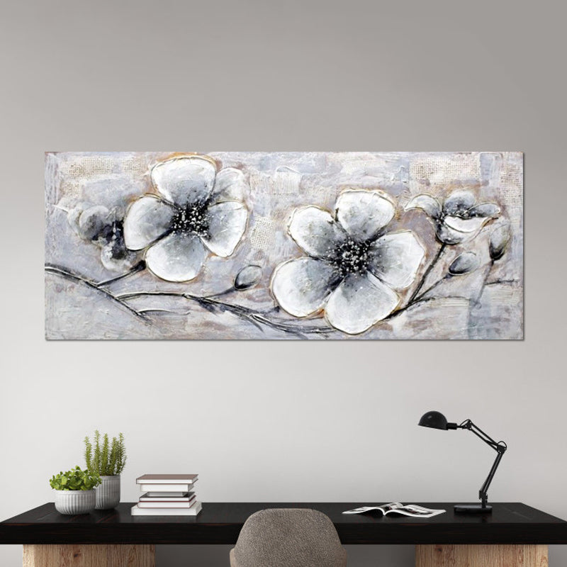 Plum Blossom Wall Art in Grey Modern Stylish Wrapped Canvas for Study Room