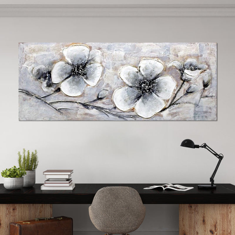 Plum Blossom Wall Art in Grey Modern Stylish Wrapped Canvas for Study Room