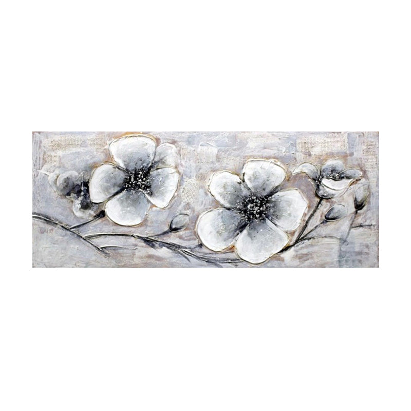 Plum Blossom Wall Art in Grey Modern Stylish Wrapped Canvas for Study Room