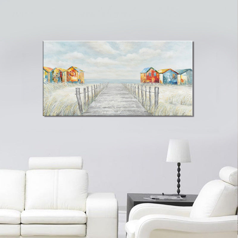 Coastal Scenery Art Print House Interior Wood Path to the Sea Painting in Orange