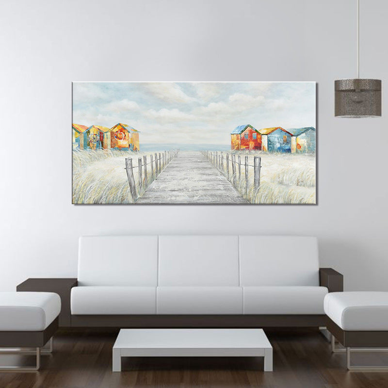 Coastal Scenery Art Print House Interior Wood Path to the Sea Painting in Orange