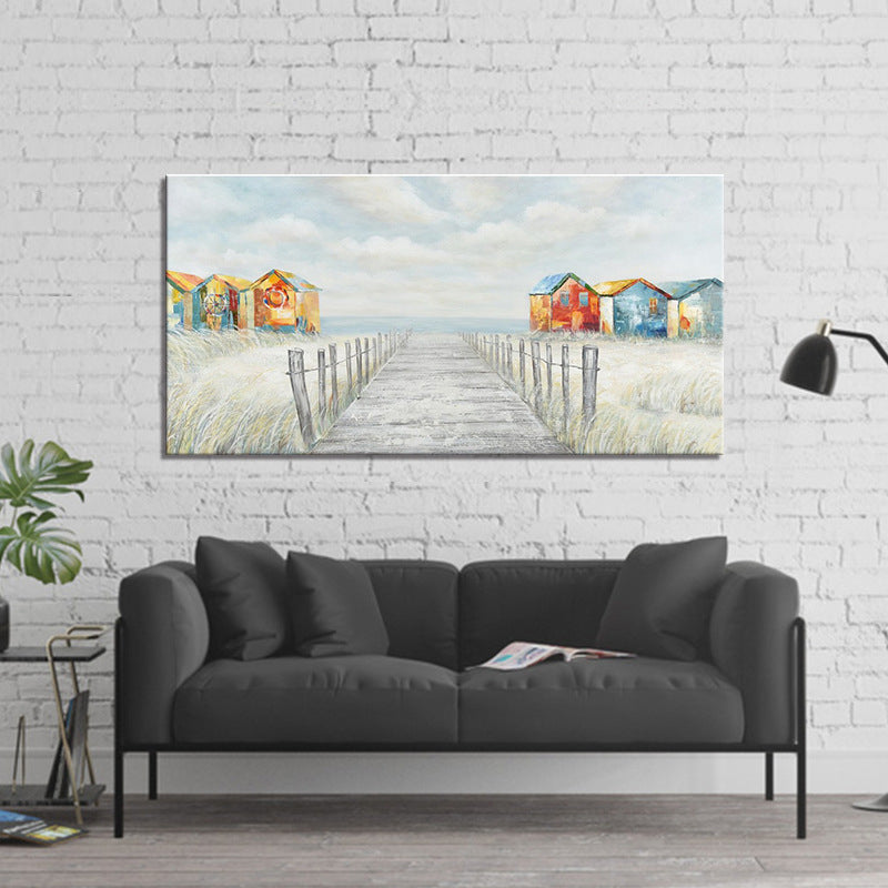 Coastal Scenery Art Print House Interior Wood Path to the Sea Painting in Orange