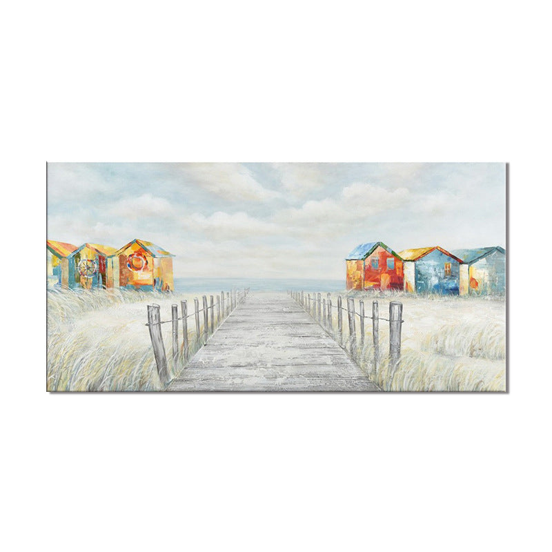 Coastal Scenery Art Print House Interior Wood Path to the Sea Painting in Orange