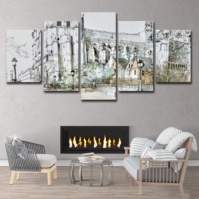 Grey Notre-Dame Wall Art Multi-Piece Modern Living Room Wrapped Canvas Painting