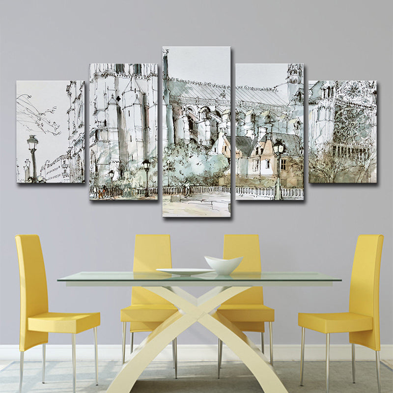 Grey Notre-Dame Wall Art Multi-Piece Modern Living Room Wrapped Canvas Painting