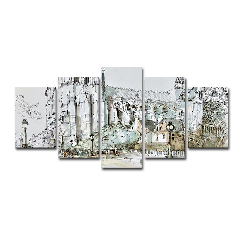 Grey Notre-Dame Wall Art Multi-Piece Modern Living Room Wrapped Canvas Painting