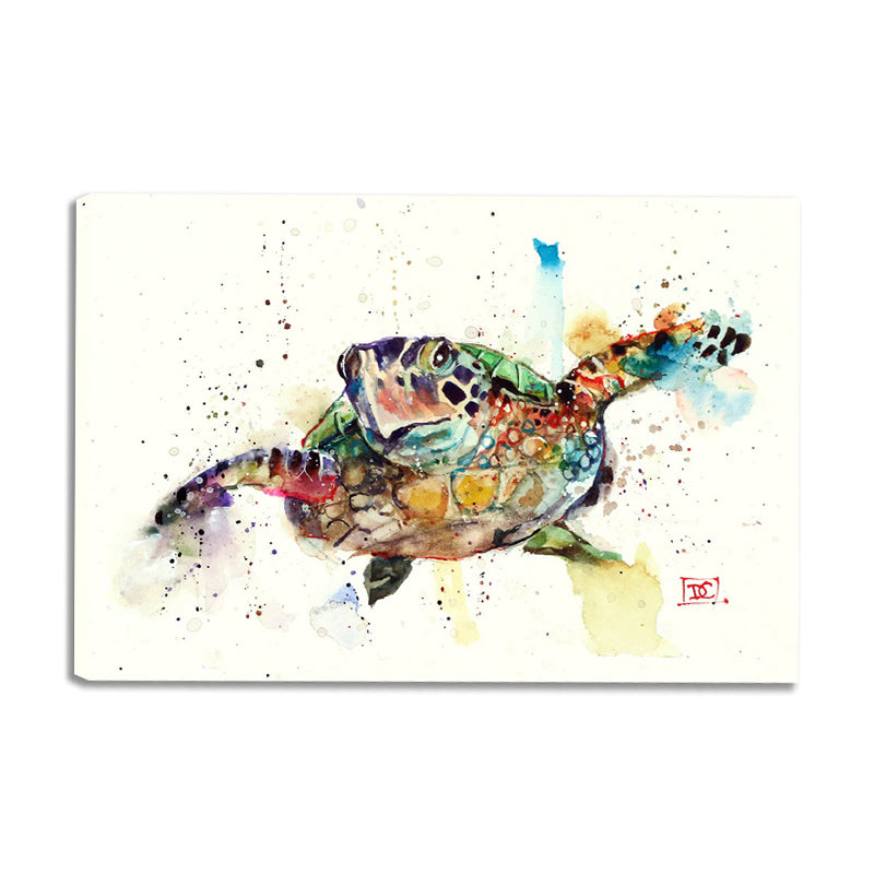 Tortoise Wall Art Print Green-White Wrapped Canvas Painting for Living Room, Texture