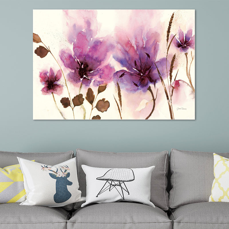 Watercolour Flower Wall Art Decor Minimalist Aesthetic Canvas Painting in Purple