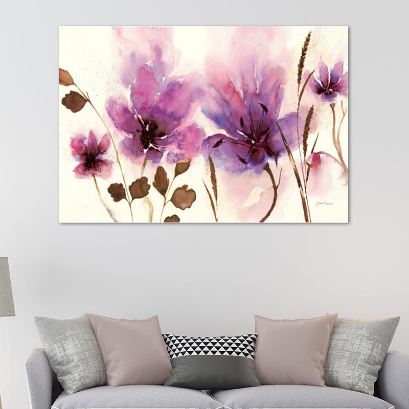 Watercolour Flower Wall Art Decor Minimalist Aesthetic Canvas Painting in Purple