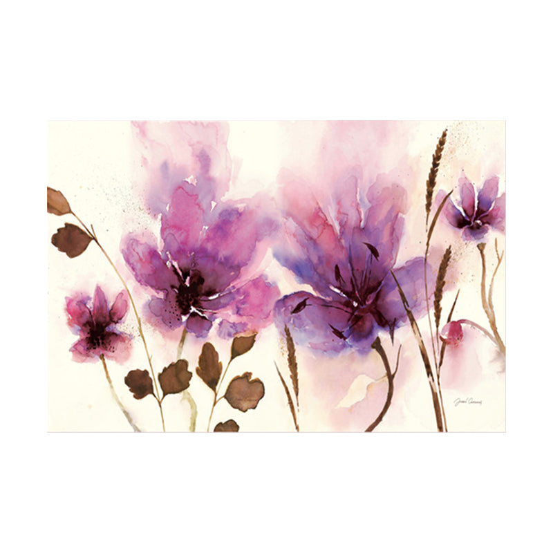 Watercolour Flower Wall Art Decor Minimalist Aesthetic Canvas Painting in Purple