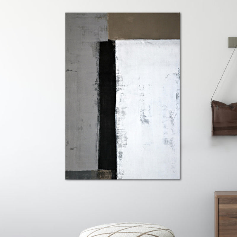 Minimalist Wall Art White and Grey Color Block Painting Canvas Print for House Hallway