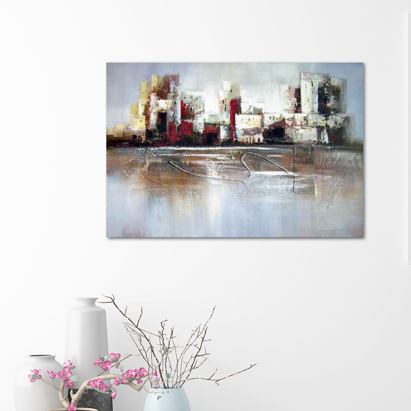 White Contemporary Canvas Abandoned Factory Oil Painting Wall Art for Home