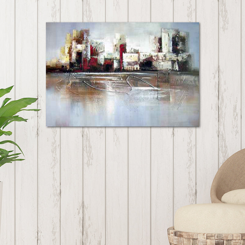 White Contemporary Canvas Abandoned Factory Oil Painting Wall Art for Home