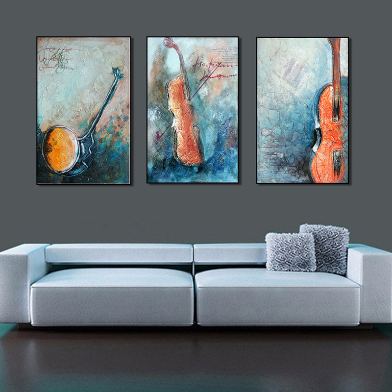 Orange Music Instruments Painting Multi-Piece Contemporary Living Room Wall Art Print