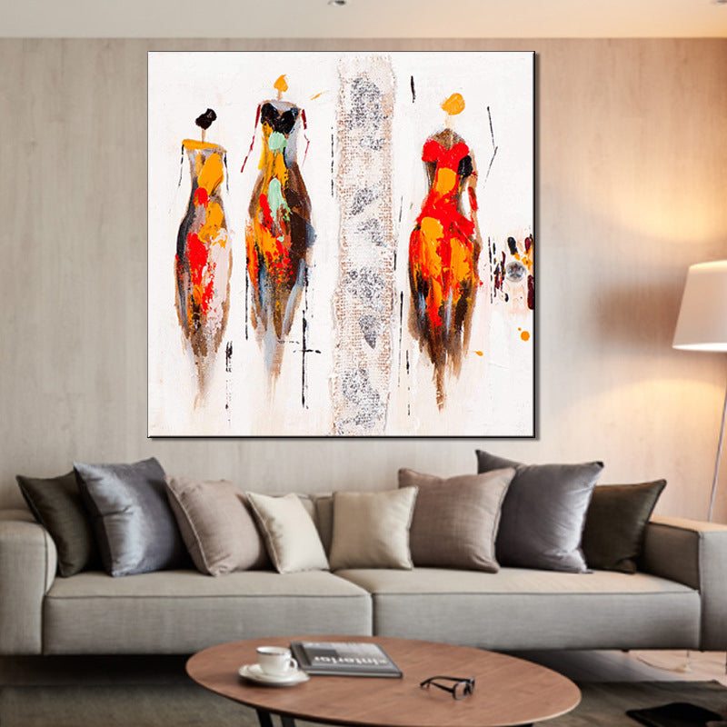 Fashion Show Models Painting Modernism Textured Surface Canvas Wall Art in Orange