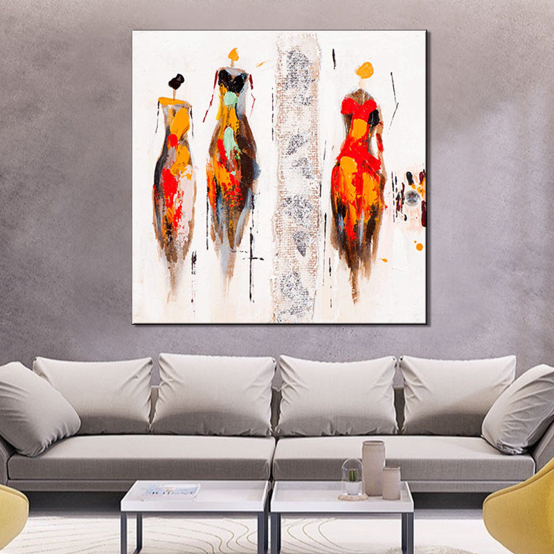 Fashion Show Models Painting Modernism Textured Surface Canvas Wall Art in Orange