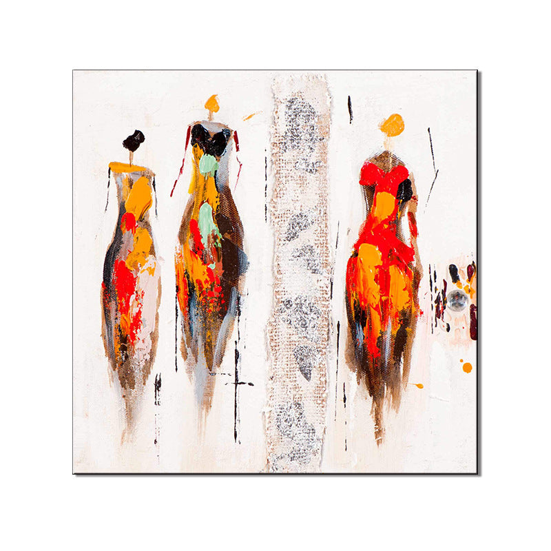 Fashion Show Models Painting Modernism Textured Surface Canvas Wall Art in Orange