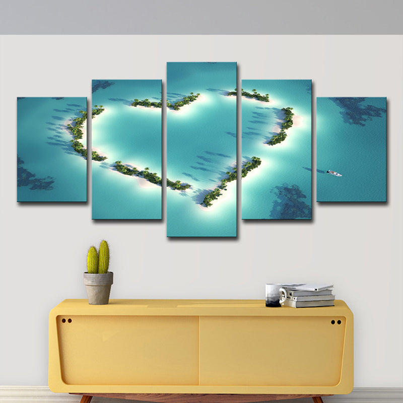 Tropix Aerial View Wall Art Blue Love-Heart Shaped Beach Plant Canvas Print