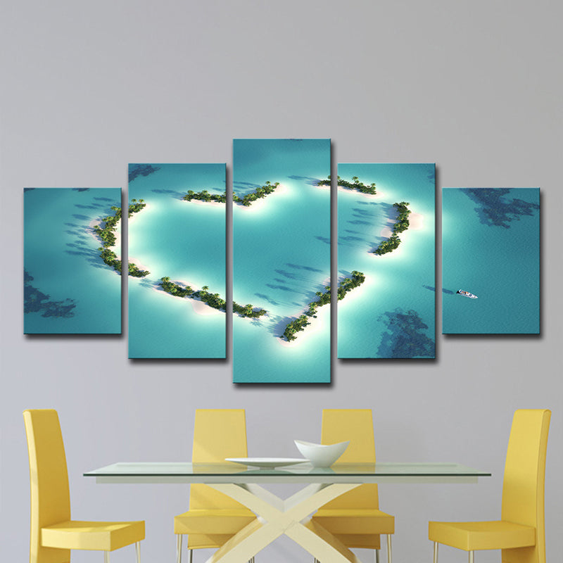 Tropix Aerial View Wall Art Blue Love-Heart Shaped Beach Plant Canvas Print