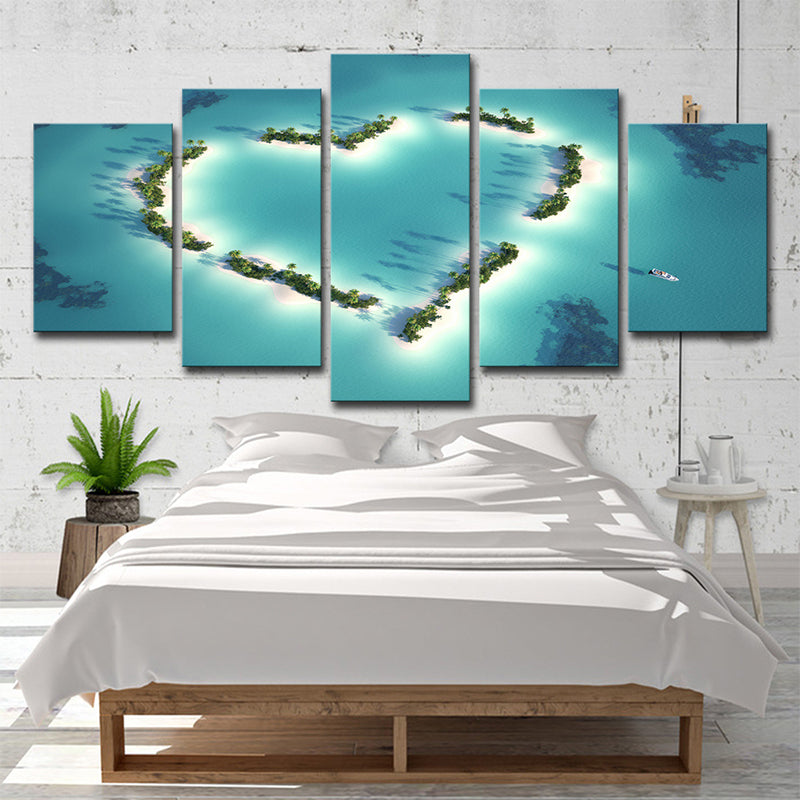 Tropix Aerial View Wall Art Blue Love-Heart Shaped Beach Plant Canvas Print