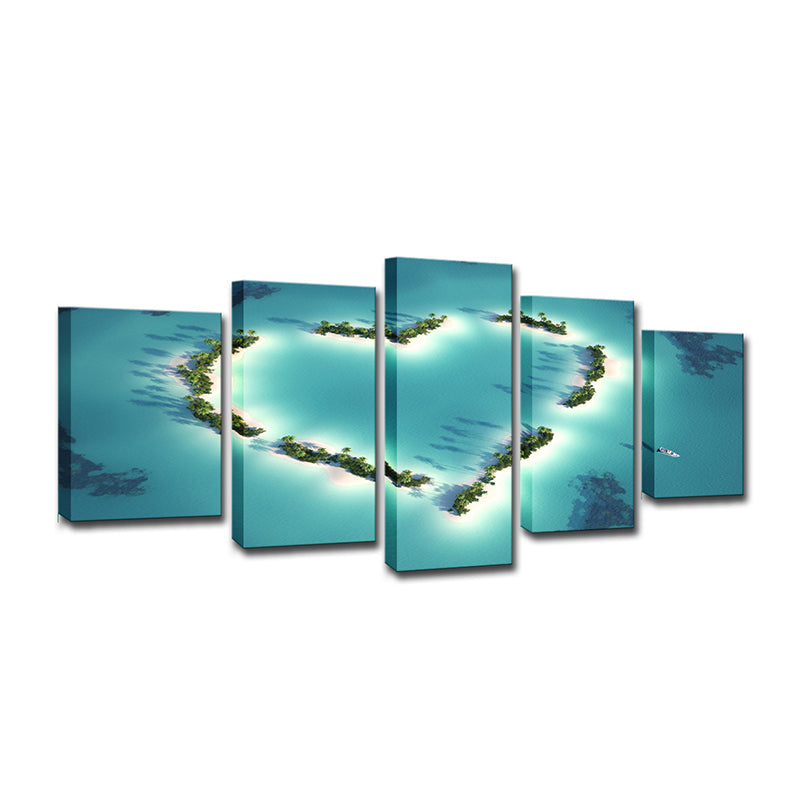 Tropix Aerial View Wall Art Blue Love-Heart Shaped Beach Plant Canvas Print