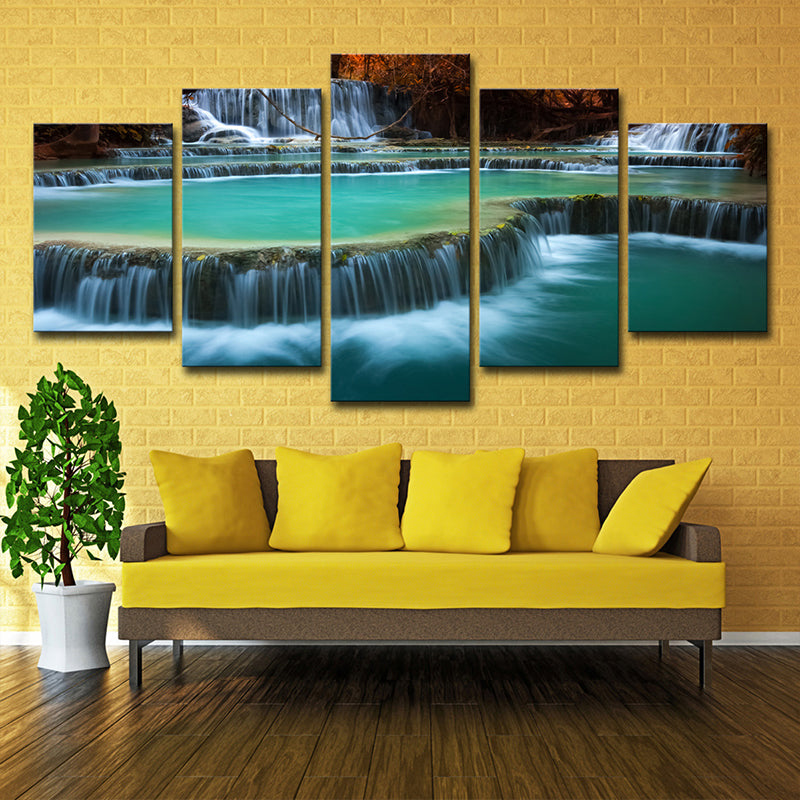 Aqua Cascade Spring Water Canvas Art Multi-Piece Wall Decoration for Living Room