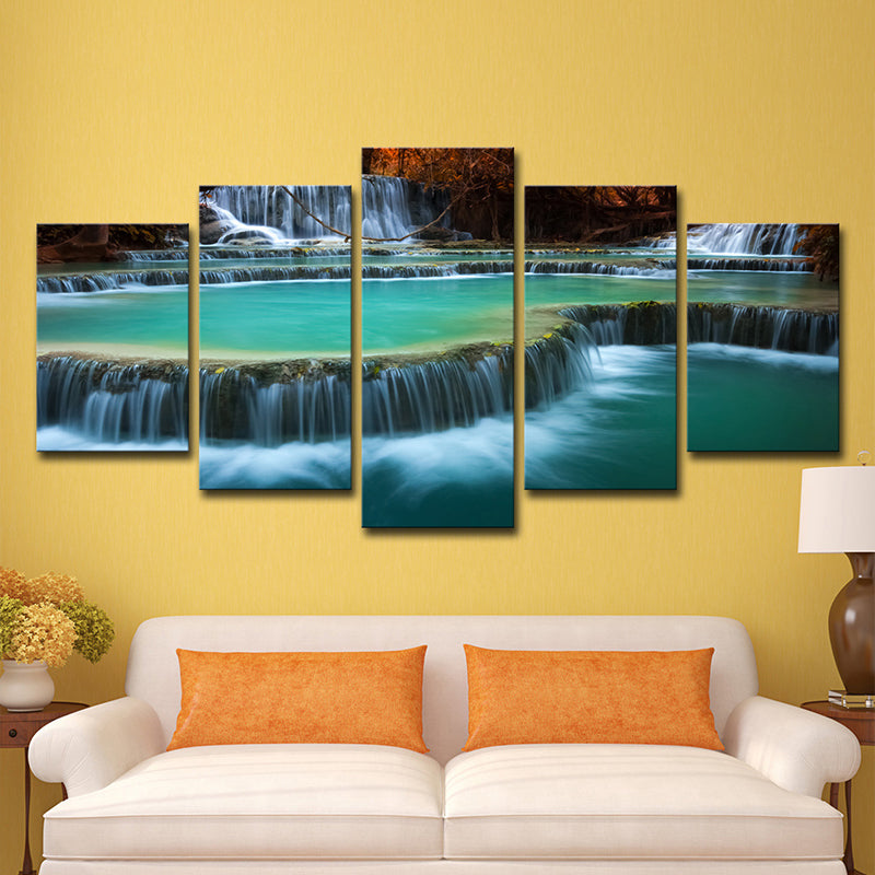 Aqua Cascade Spring Water Canvas Art Multi-Piece Wall Decoration for Living Room