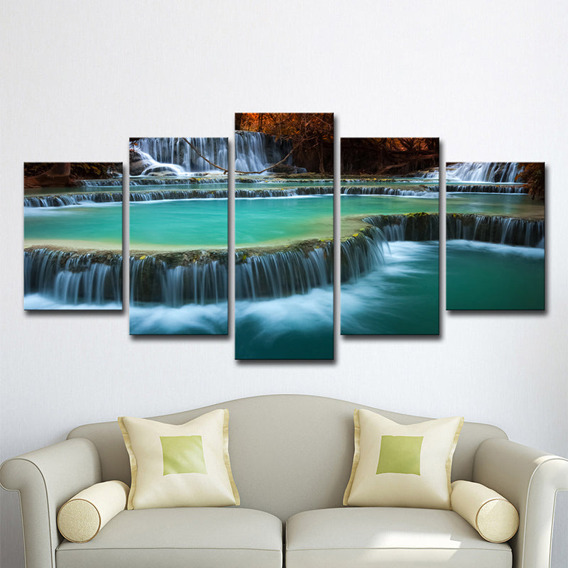 Aqua Cascade Spring Water Canvas Art Multi-Piece Wall Decoration for Living Room