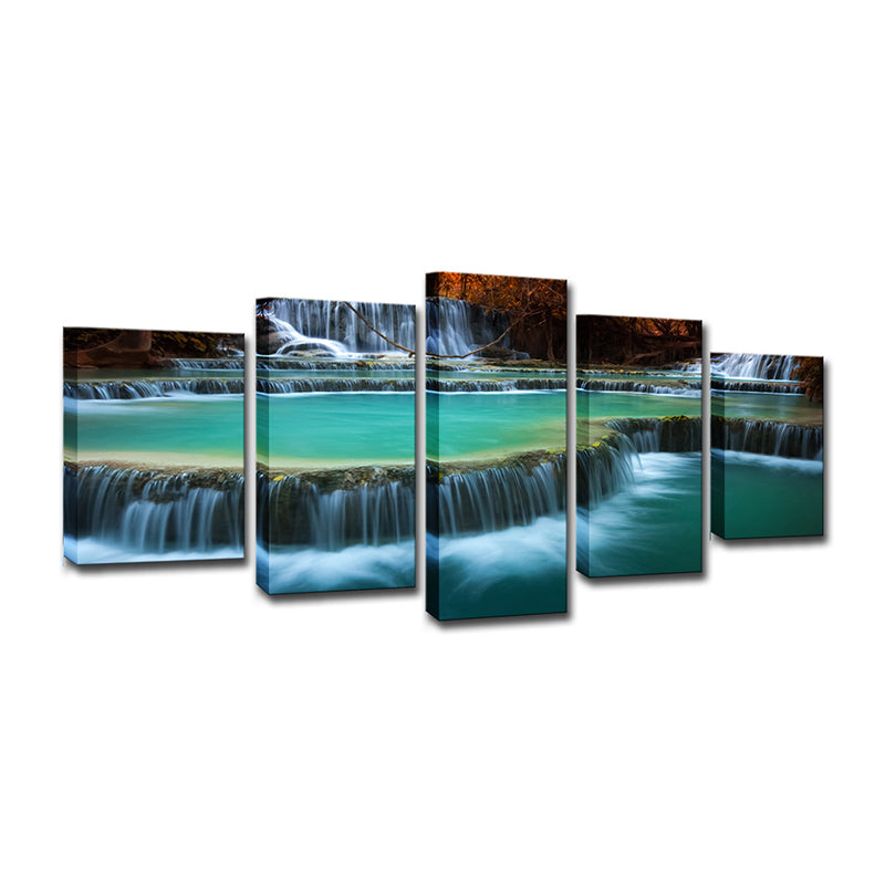 Aqua Cascade Spring Water Canvas Art Multi-Piece Wall Decoration for Living Room