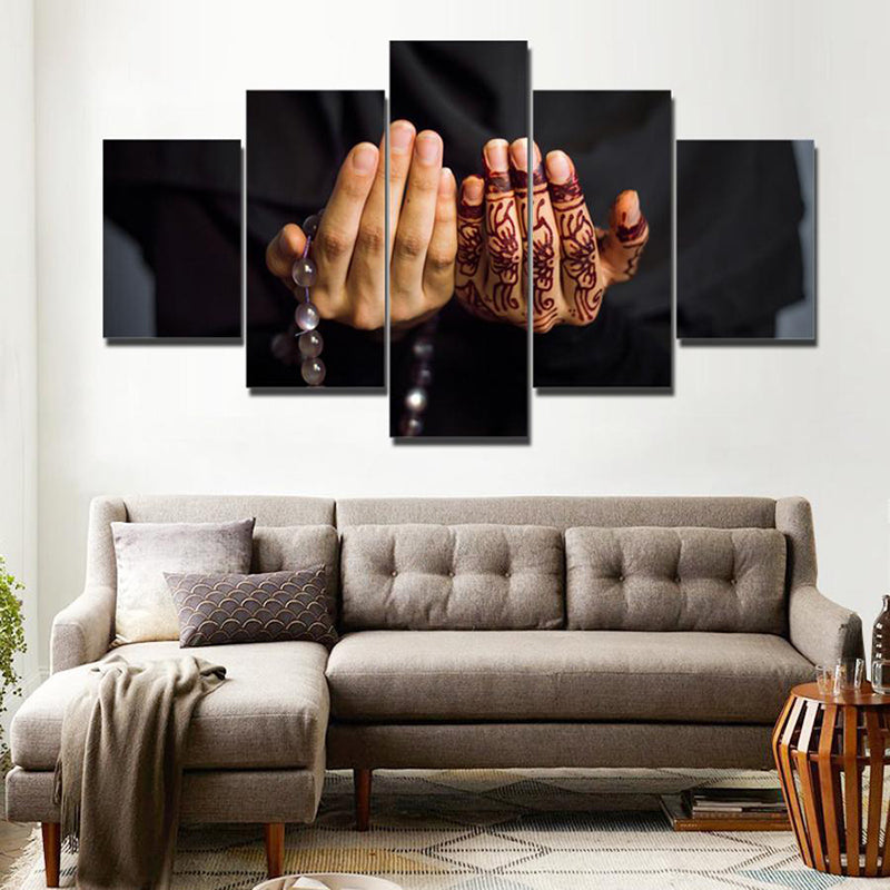 Contemporary Hands Canvas Art Black Religion Wall Decoration for Living Room, Multi-Piece