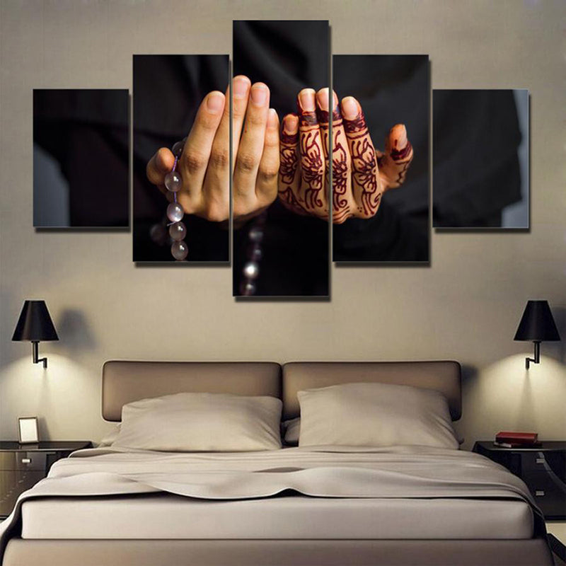 Contemporary Hands Canvas Art Black Religion Wall Decoration for Living Room, Multi-Piece