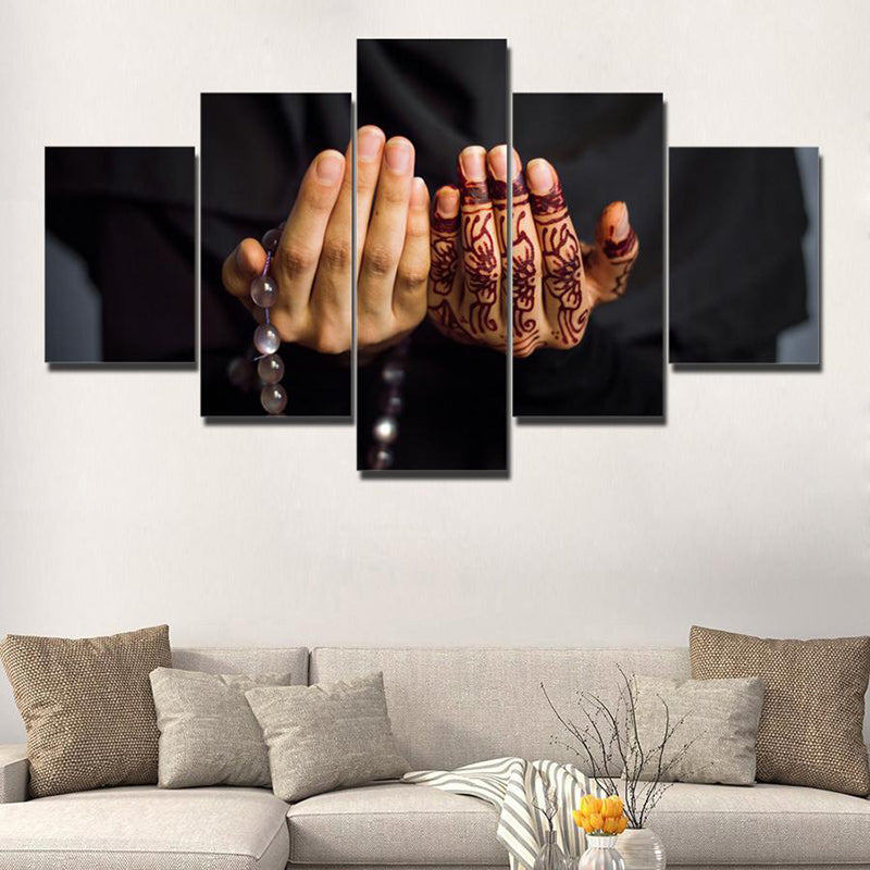 Contemporary Hands Canvas Art Black Religion Wall Decoration for Living Room, Multi-Piece