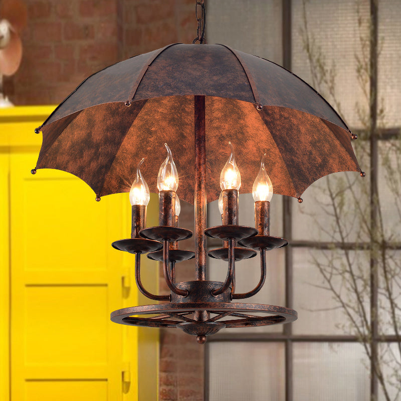 Luz de suspensión de vela de óxido con tono paraguas 6 luces lámpara colgante metálica para boutique