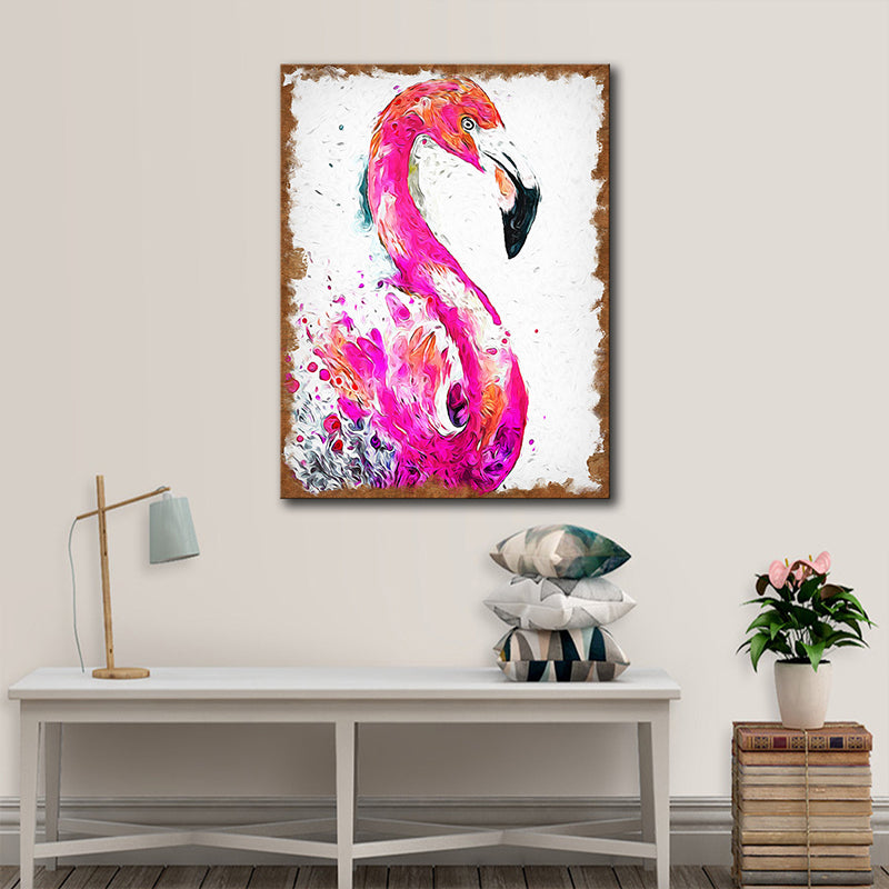 Rose Red Flamingo Painting Canvas Print Textured Wall Art Decor for Girls Bedroom