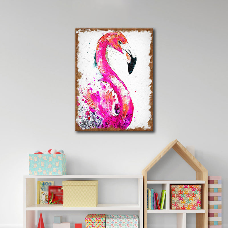 Rose Red Flamingo Painting Canvas Print Textured Wall Art Decor for Girls Bedroom