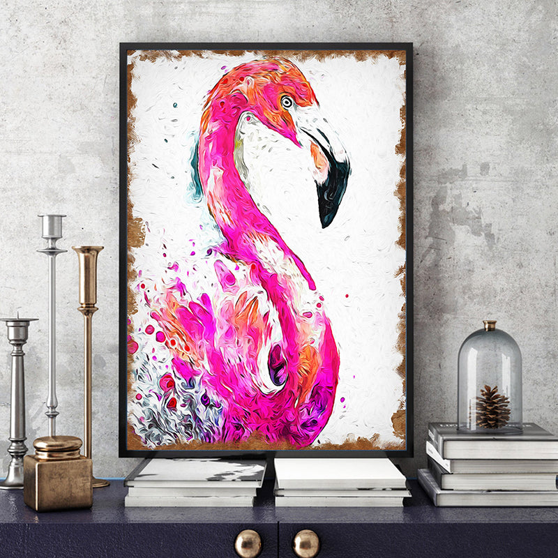 Rose Red Flamingo Painting Canvas Print Textured Wall Art Decor for Girls Bedroom