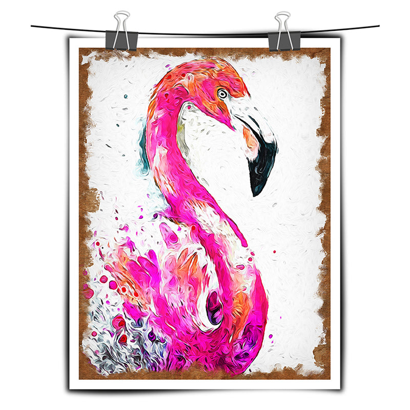 Rose Red Flamingo Painting Canvas Print Textured Wall Art Decor for Girls Bedroom