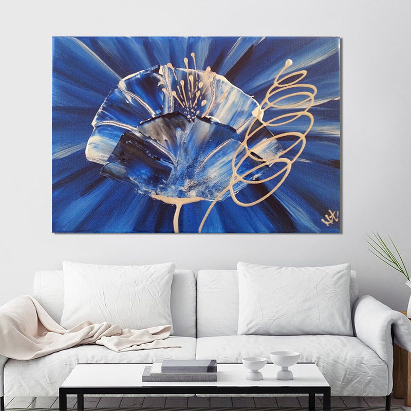 Close-Up View Flower Painting Blue Modern Style Wall Art Print for Living Room, Canvas Made