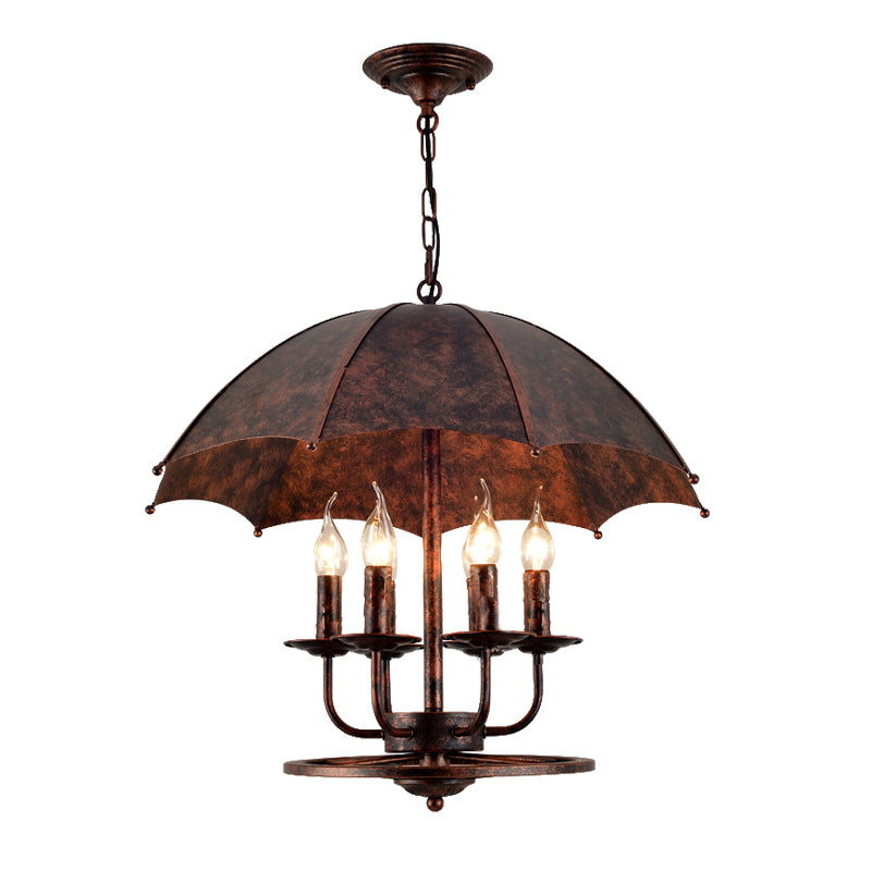 Rust Candle Suspension Light with Umbrella Shade 6 Lights Metallic Pendant Lamp for Boutique