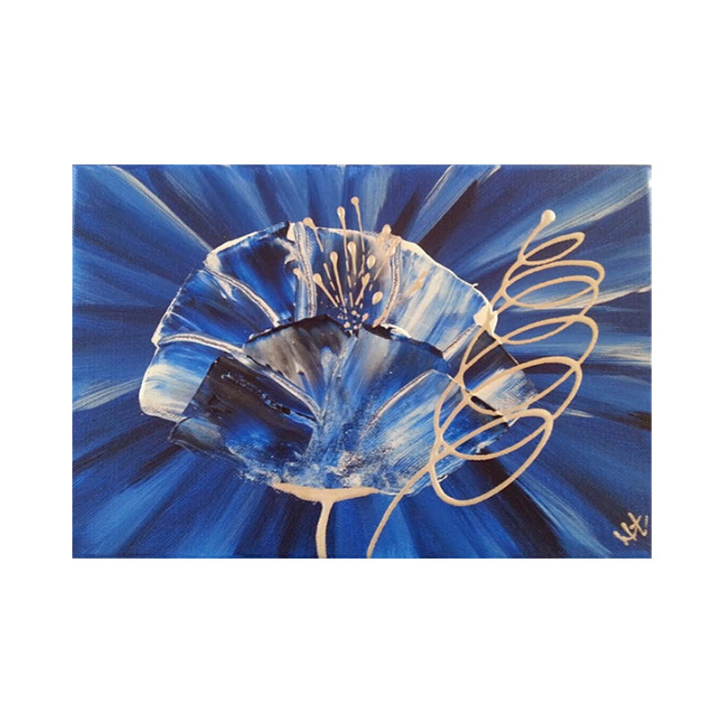 Close-Up View Flower Painting Blue Modern Style Wall Art Print for Living Room, Canvas Made