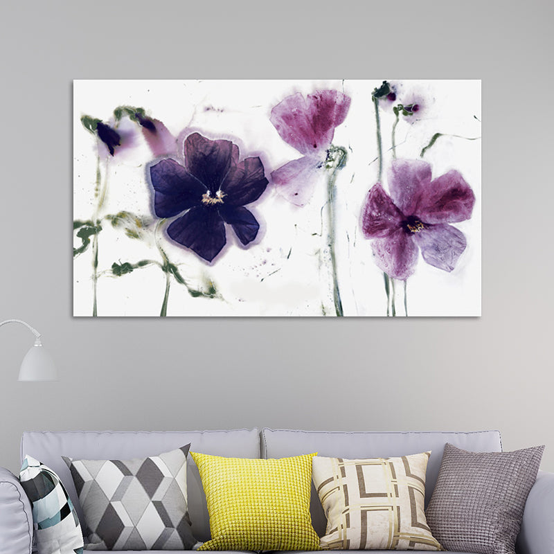 Textured Purple Canvas Print Modernist Watercolor Flower Wall Art for Living Room