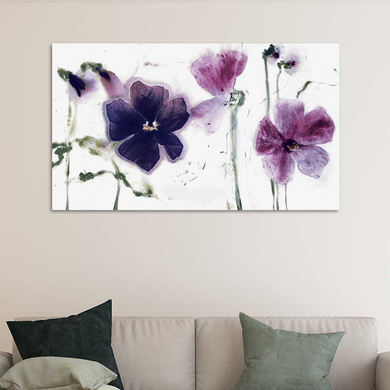 Textured Purple Canvas Print Modernist Watercolor Flower Wall Art for Living Room