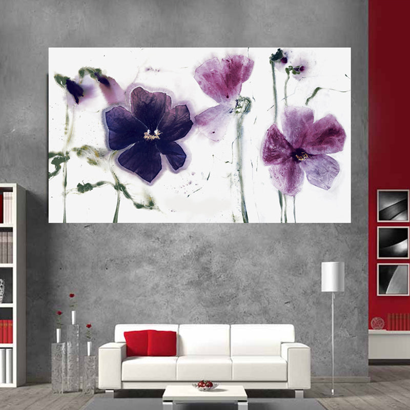 Textured Purple Canvas Print Modernist Watercolor Flower Wall Art for Living Room