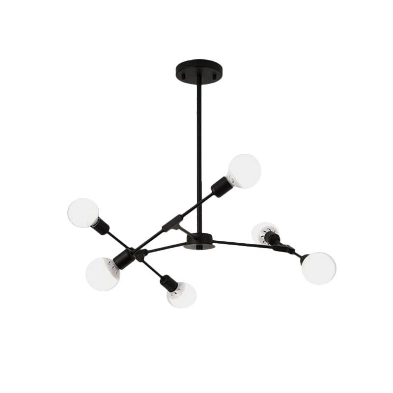 Iluminación de lámpara de araña negra/dorada metálica bombilla desnuda 6/8 luces de estilo de techo de estilo industrial para dormitorio