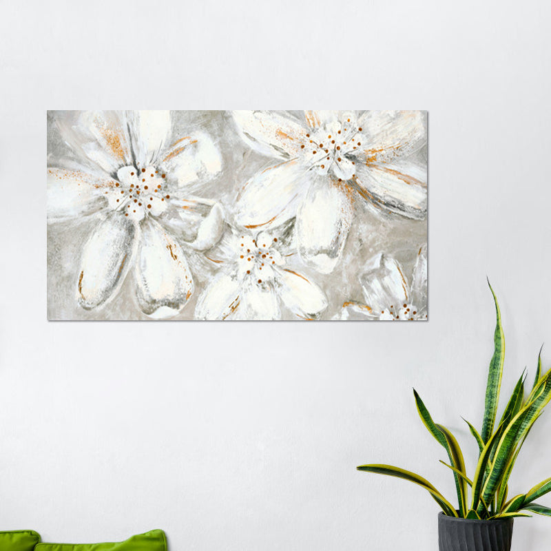 Huge Blooming Flower Canvas Art Textured Modernist Bedroom Wall Decoration in Grey