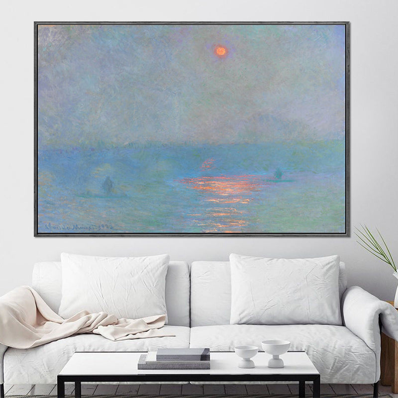 Blue Modern Canvas Art Moon Reflection on Sea Scenery Wall Decor for Living Room