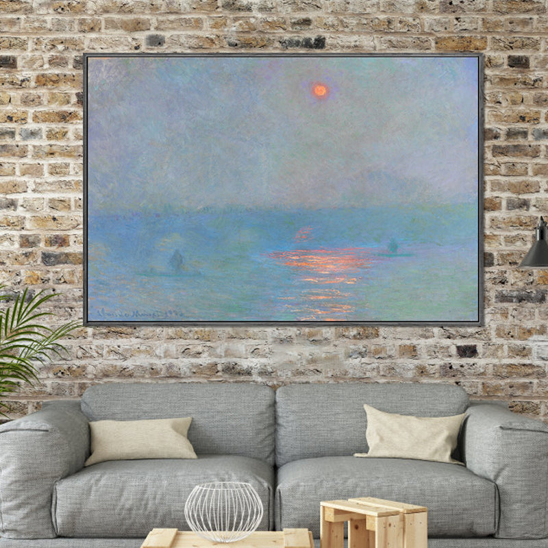 Blue Modern Canvas Art Moon Reflection on Sea Scenery Wall Decor for Living Room