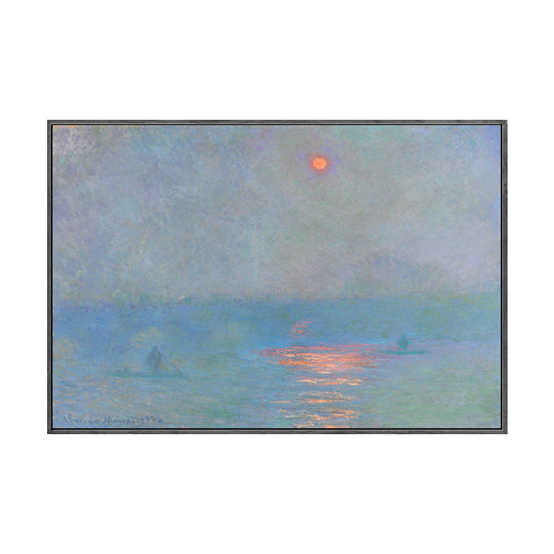 Blue Modern Canvas Art Moon Reflection on Sea Scenery Wall Decor for Living Room