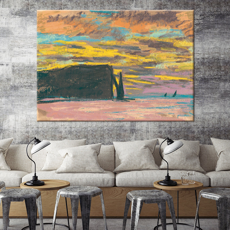 Modern Scenery Canvas Art Yellow Beach with Evening Glow View Wall Decor for Living Room